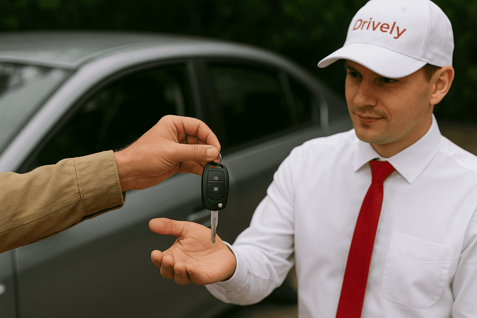 Chauffeur professionnel Drively recevant les clés du client